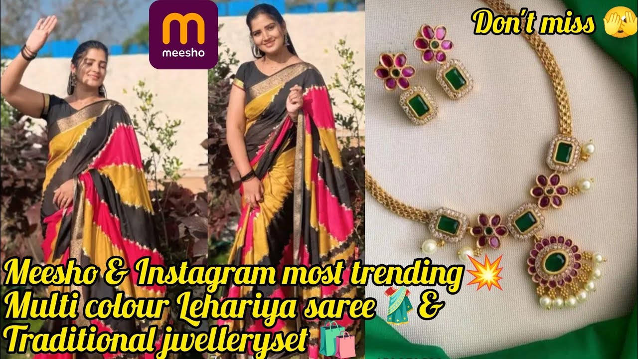Meesho & Instagram most trending💥Mysore silk saree🥻&traditional jwellery set🛍️#meesho #trending 
