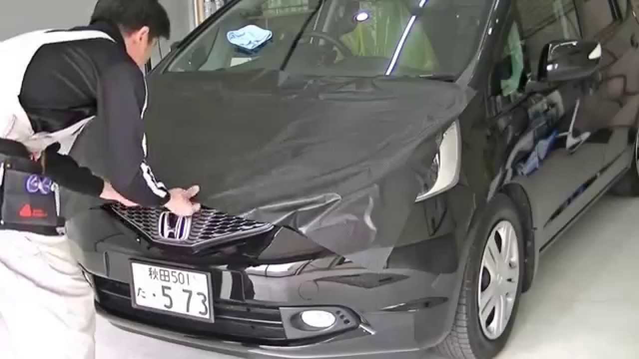 フィット　ボンネット　カーボンラッピング