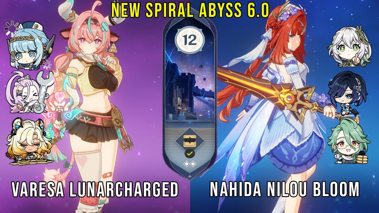 C0 Varesa Lunar Charged and C0 Nahida Nilou Bloom | NEW Genshin Impact Abyss 6.0 Floor 12 9 Stars