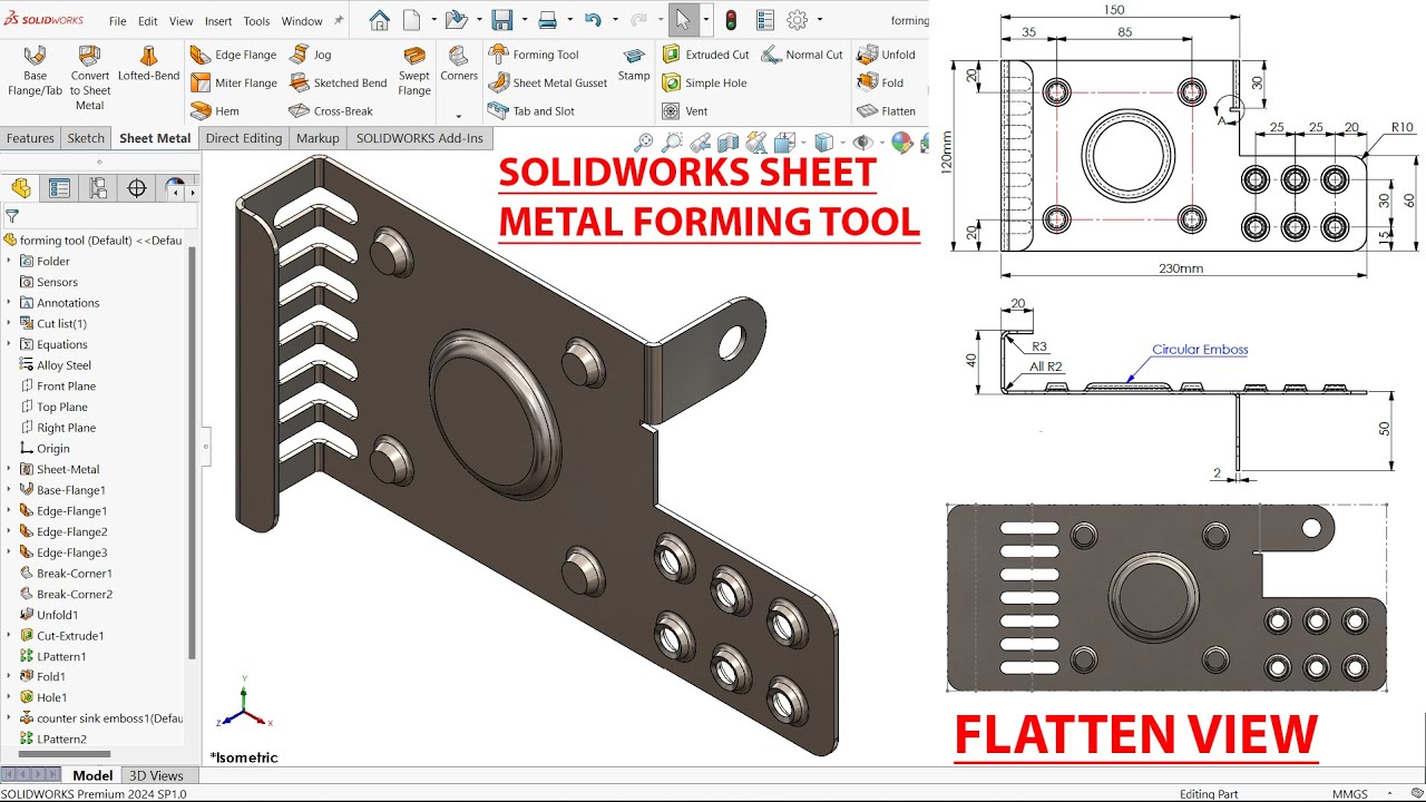 SolidWorks Sheet Metal Tutorial Forming Tools