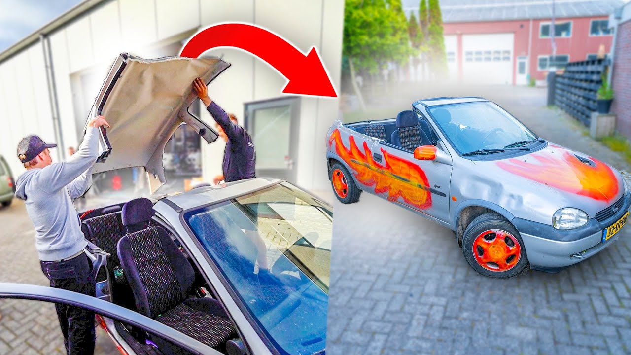 HET DAK VAN DE AUTO AFZAGEN! ZELFGEMAAKTE OPEL CABRIO😂