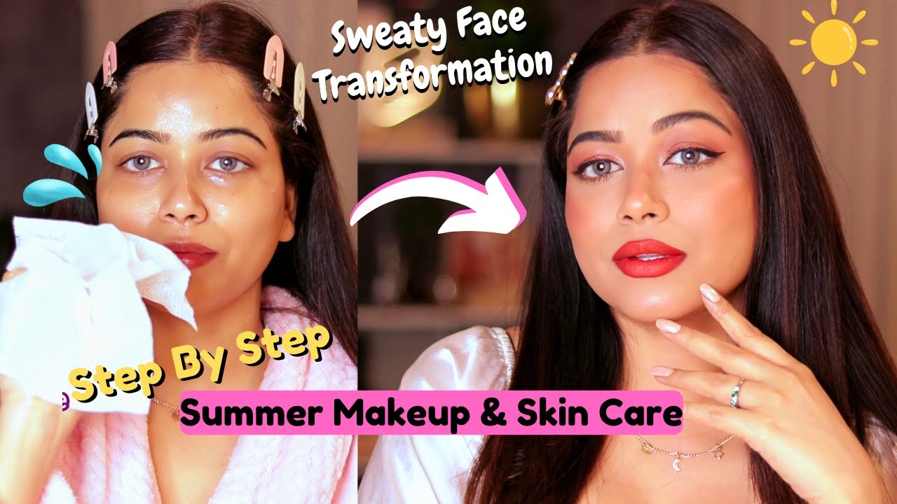 LEARN: Summer Makeup & Skincare for Sweaty/Oily Face Step by Step 🔆 #summermakeup #summerskincare