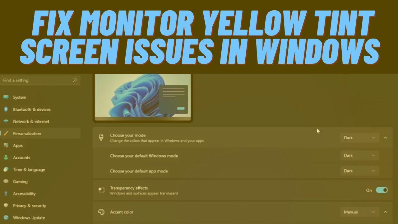 Как исправить проблемы с желтым оттенком экрана монитора в Windows