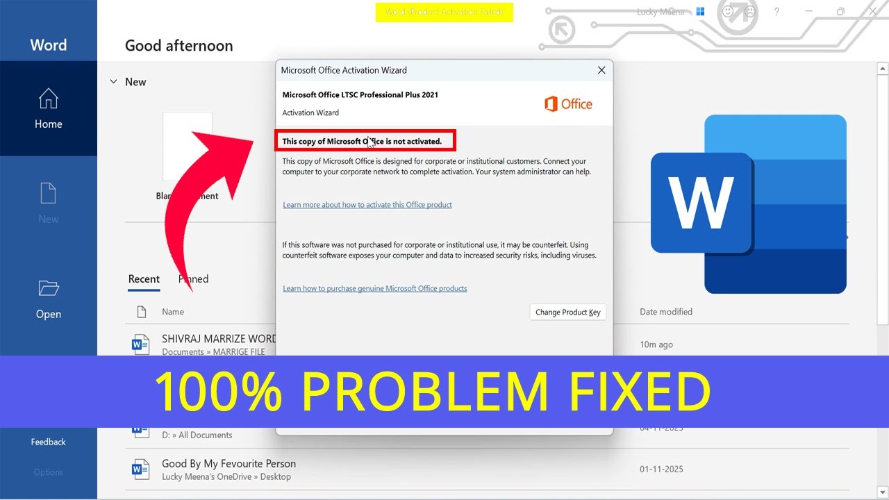 Microsoft Office Activation Wizard Problem Solved  | How To Solve MS Word Product Activation Failed