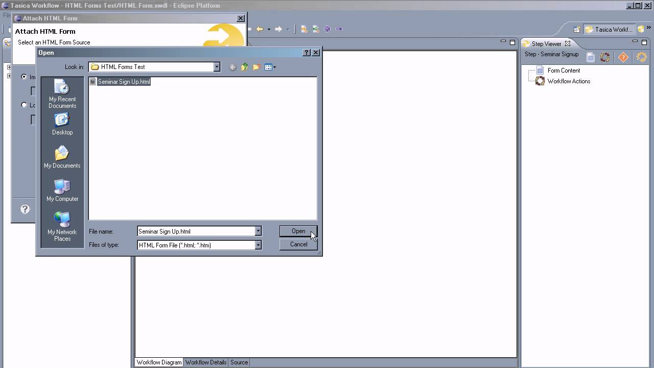 Tasica Workflow 3.4: Attaching an HTML Electronic Form