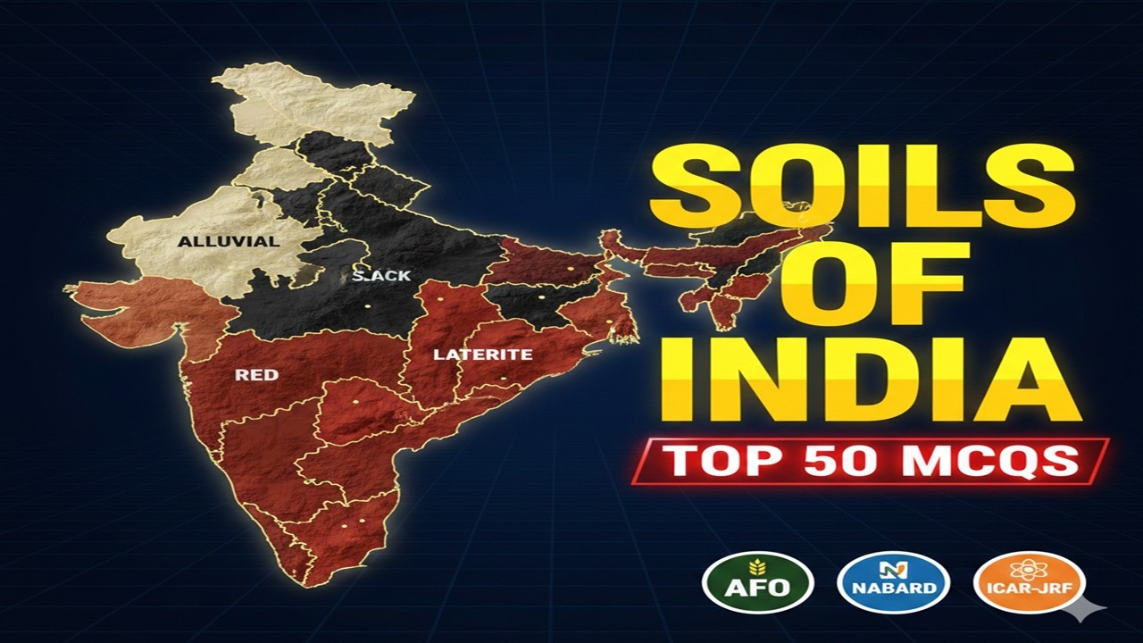 soils of India MCQs for all Exams ( IBPS-AFO, NABARD GRADE A, ICAR-JRF, CCI, SAO, and other exams)