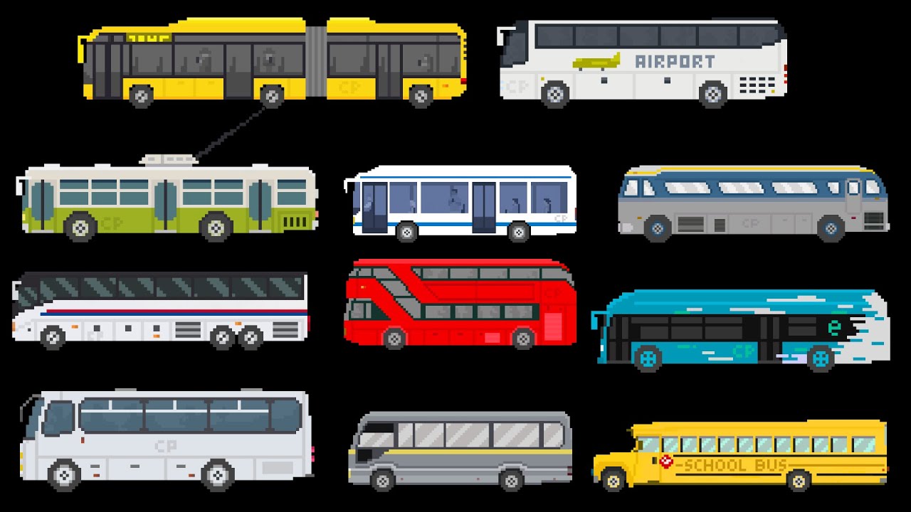 Buses 1: Double-Decker, School Bus & More | Pixel Art