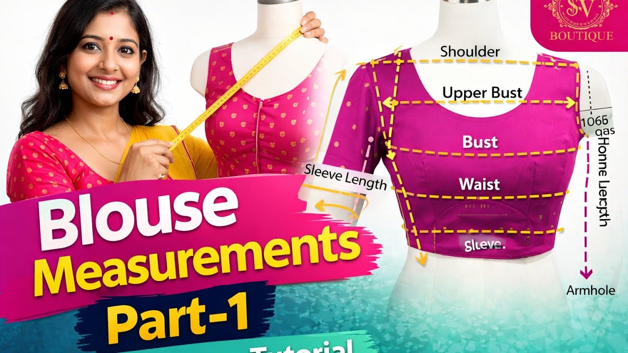 Welcome to SV Boutique Studio.ఈ వీడియోలో బ్లౌజ్ కొలతలు ఎలా తీసుకోవాలో స్టెప్ బై స్టెప్ చూపించాను