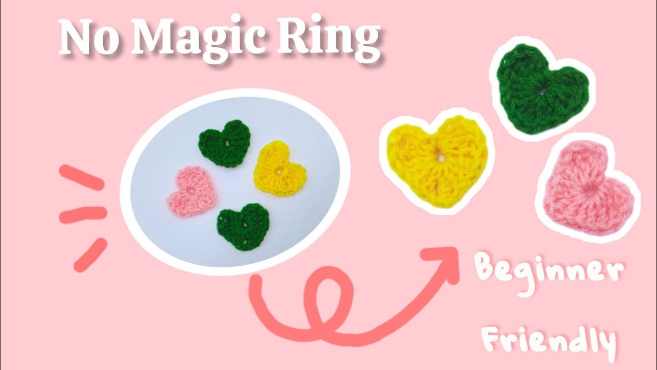 no magic ring mini crochet heart applique ♡ how to crochet a heart for BEGINNERS.