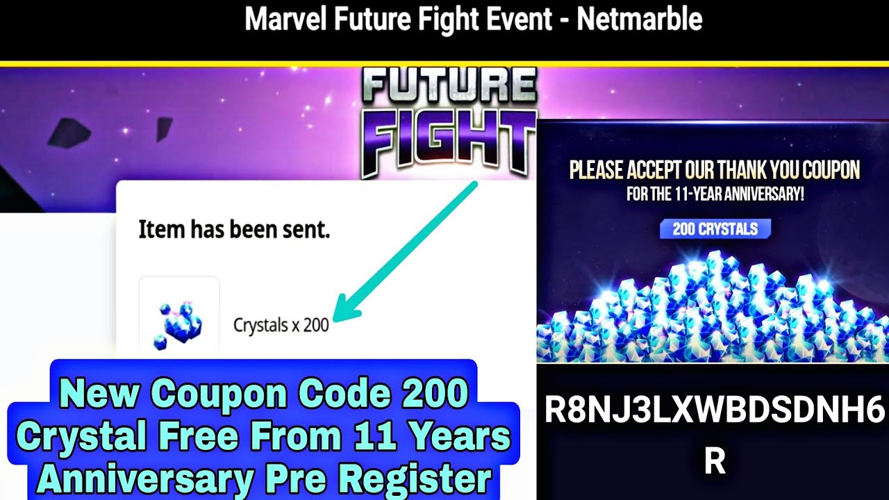 Новый промокод 200 Crystal бесплатно при предварительной регистрации в честь 11-летия Marvel Futu...