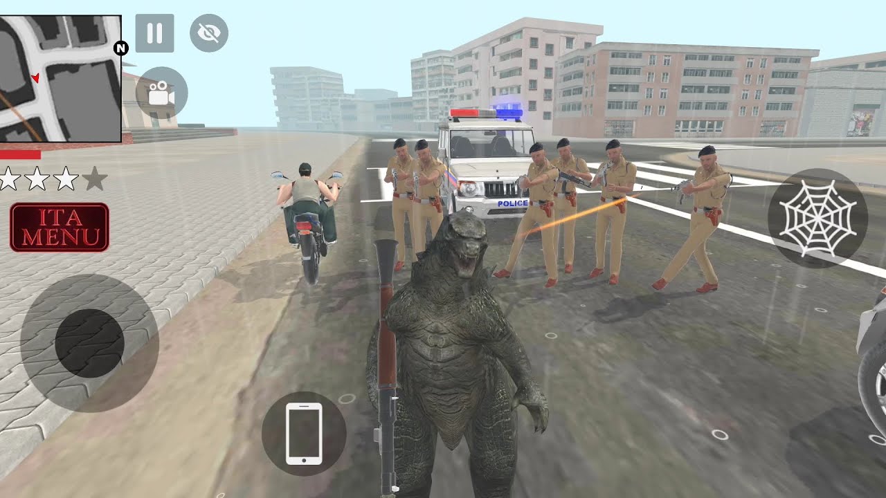Godzilla 🐊 vs police 🚨 in Indian theft auro simulator 🎮