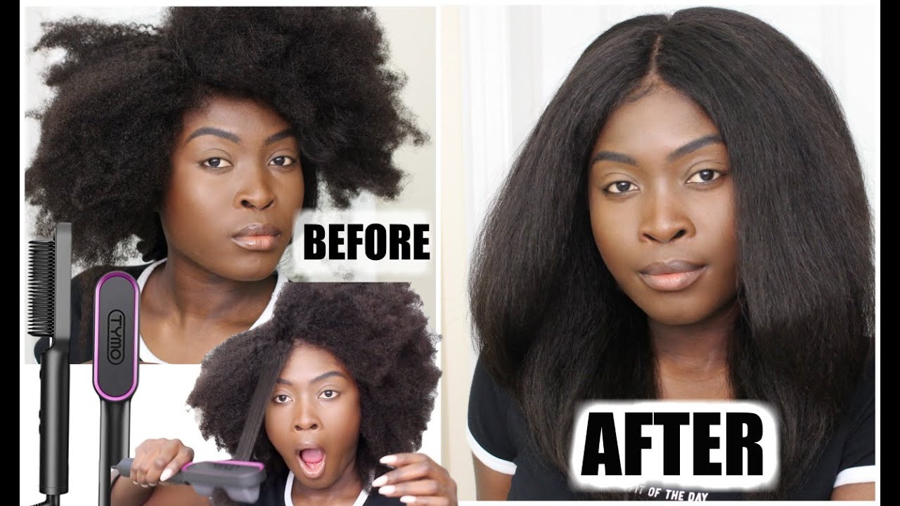 TRYING A HIGH TECH STRAIGHTENING COMB FOR NATURAL HAIR!.. DID NOT EXPECT THIS!