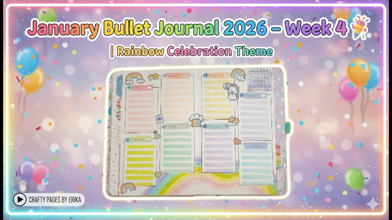 January Bullet Journal 2026 – Week 4 🎉| Rainbow Celebration Theme