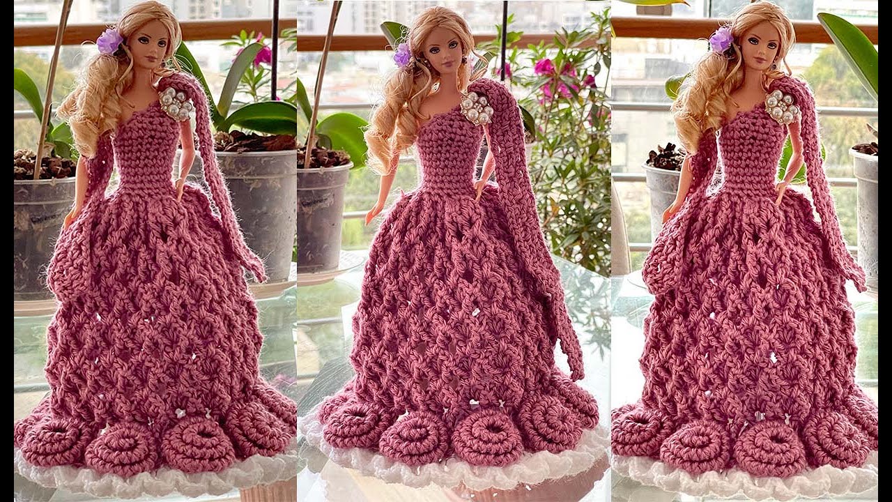 Vestido de Fiesta Tejido de Crochet en Punto de Flores Rosas
