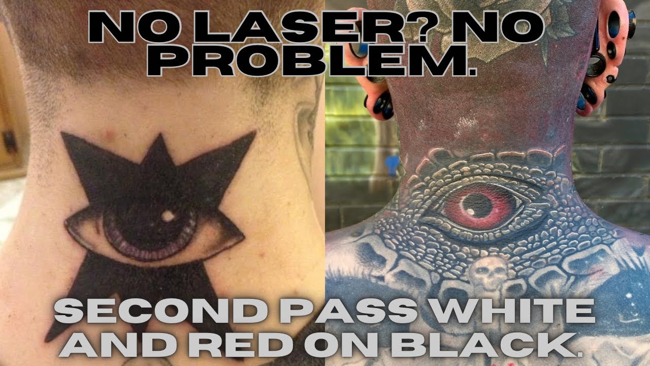 second pass red/white/black on black neck tattoo