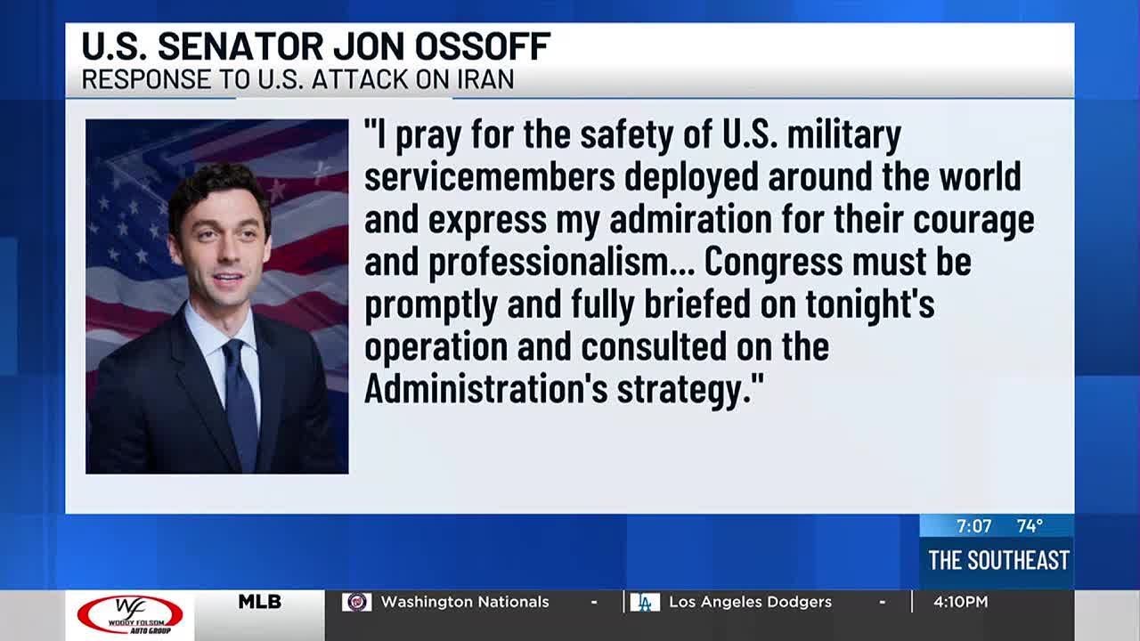 Georgia, SC lawmakers speak out after President Trump announces US strike on three Iranian nuclea...