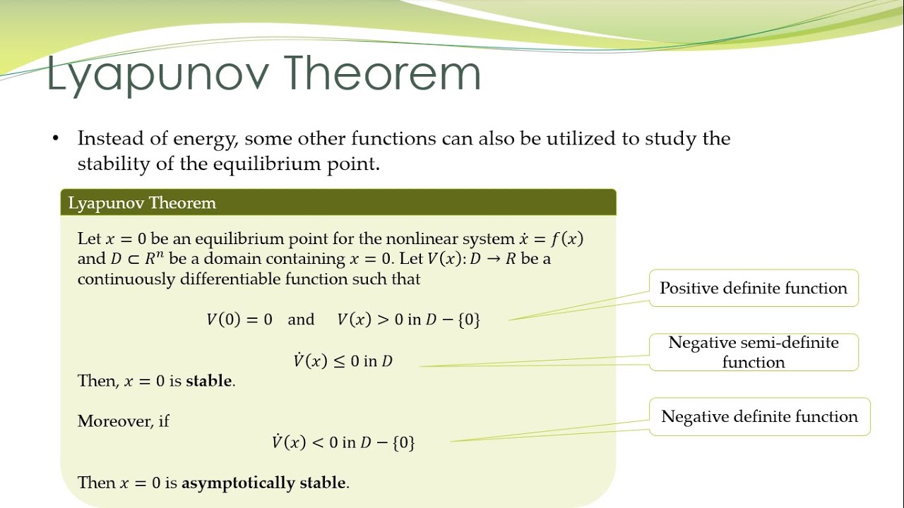 НКС - 16а - Теорема Ляпунова об устойчивости, Энергетическая концепция, Определенность функций