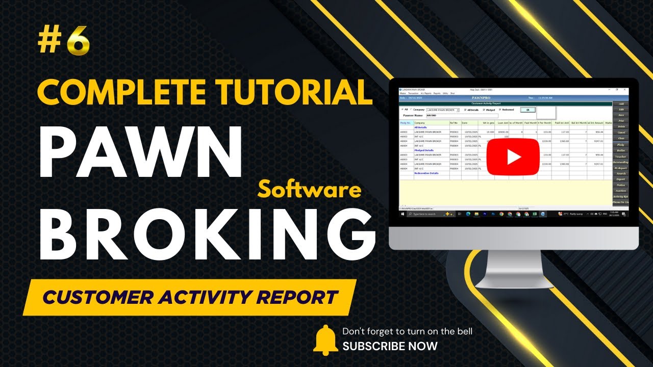 Pawn Broking Software full Tutorial | Customer Activity report #6 #dikshitechnologies  @dikshitec