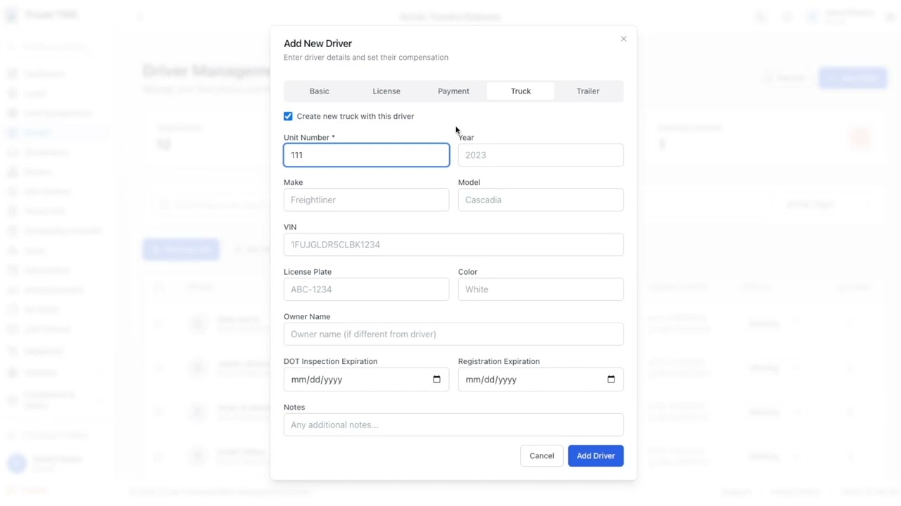 How to start and add drivers in Truxel TMS