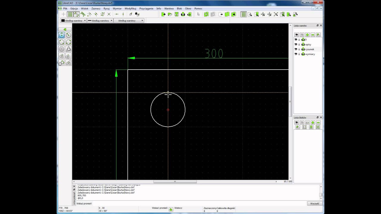 Tutorial do LibreCAD cz.13 rysowanie okręgu 2 spos&oacute;b poradnik lekcja jak używać