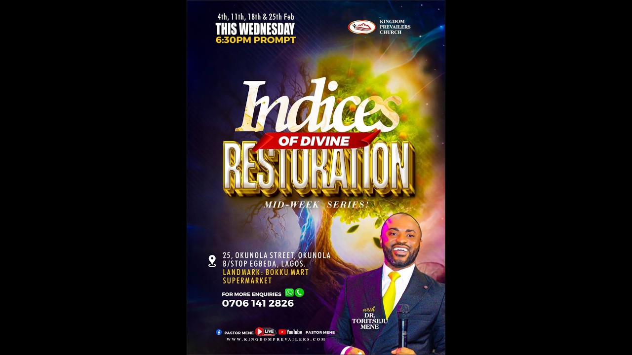 INDICES OF DIVINE RESTORATION MIDWEEK SERIES with DR. TORITSEJU MENE  -18TH FEBRUARY 2026