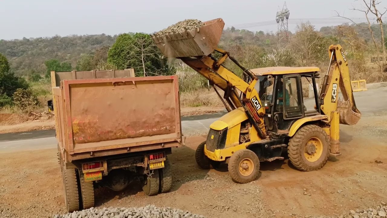 JCB Loader Loading Stones into Dumper Truck | Road Construction Work in Village#jcb #excavator 