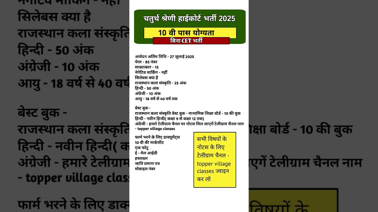 Rajasthan High Court New Vacancy 2025 Rajasthan high court syllabus 2025 Rajasthan high court Exam