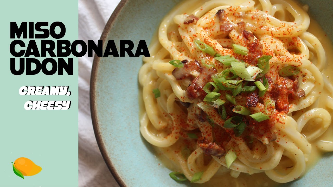Creamy, Cheesy Miso Carbonara Udon Noodle Recipe║미소 까르보나라 우동 레시피