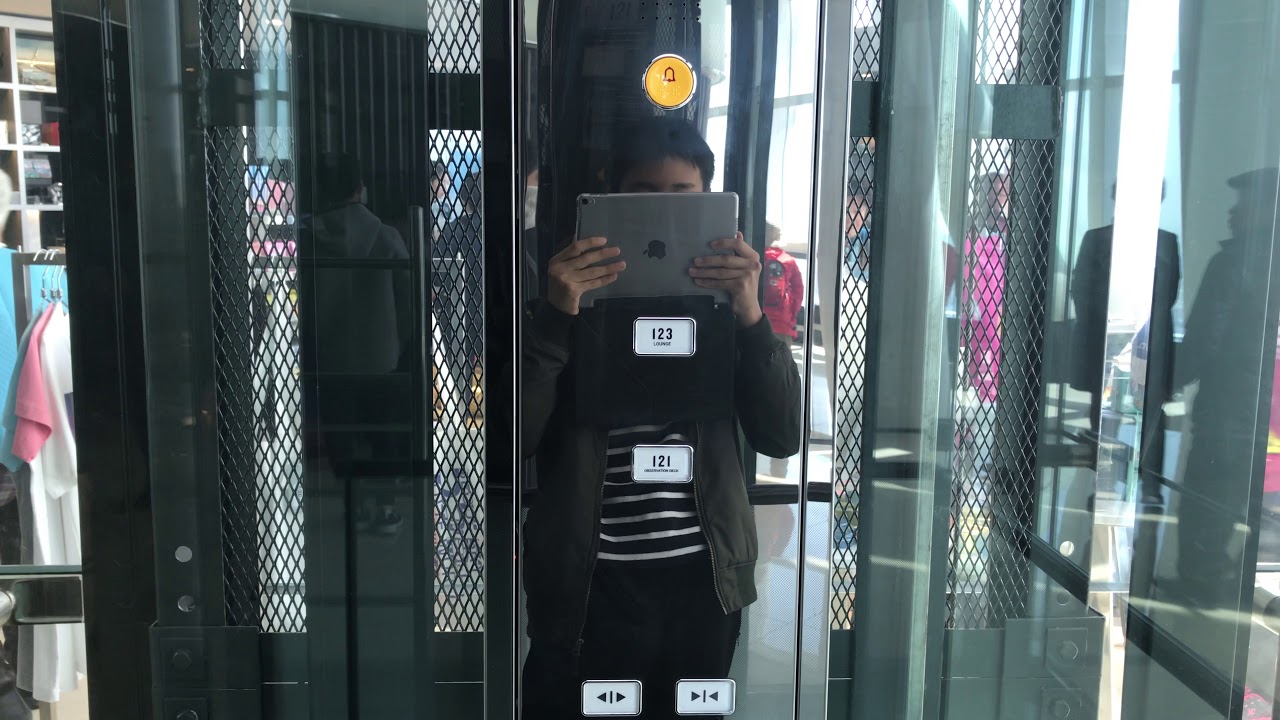 OTIS GR1 MRL traction scenic elevator @ Seoul Sky of Lotte World Tower in Seoul, Korea (to lounge)