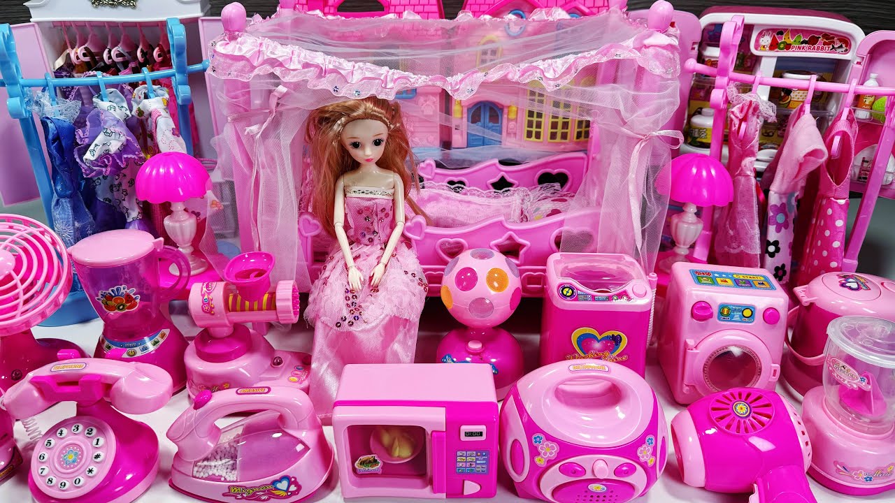 14 minutes of super relaxation and satisfaction | Barbie Princess Pink Wardrobe + Rock Bed Game ASMR