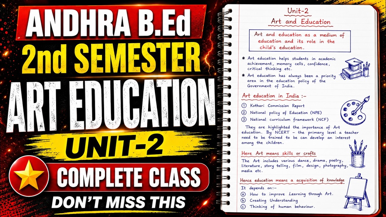 Art Education Unit- 2 Complete Class | Andhra B.Ed 2nd Semester | Art and Education Notes & Diagram