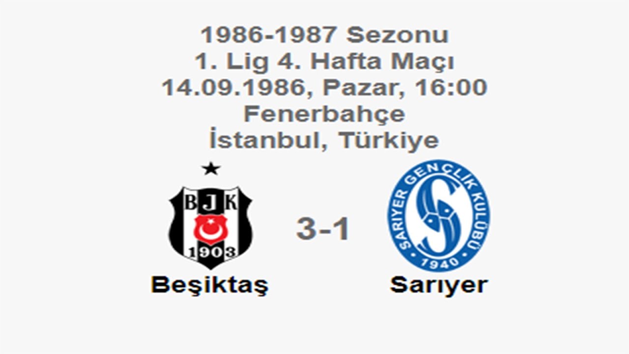 Beşiktaş 3-1 Sarıyer 14.09.1986 - 1986-1987 Turkish 1st League Matchday 4