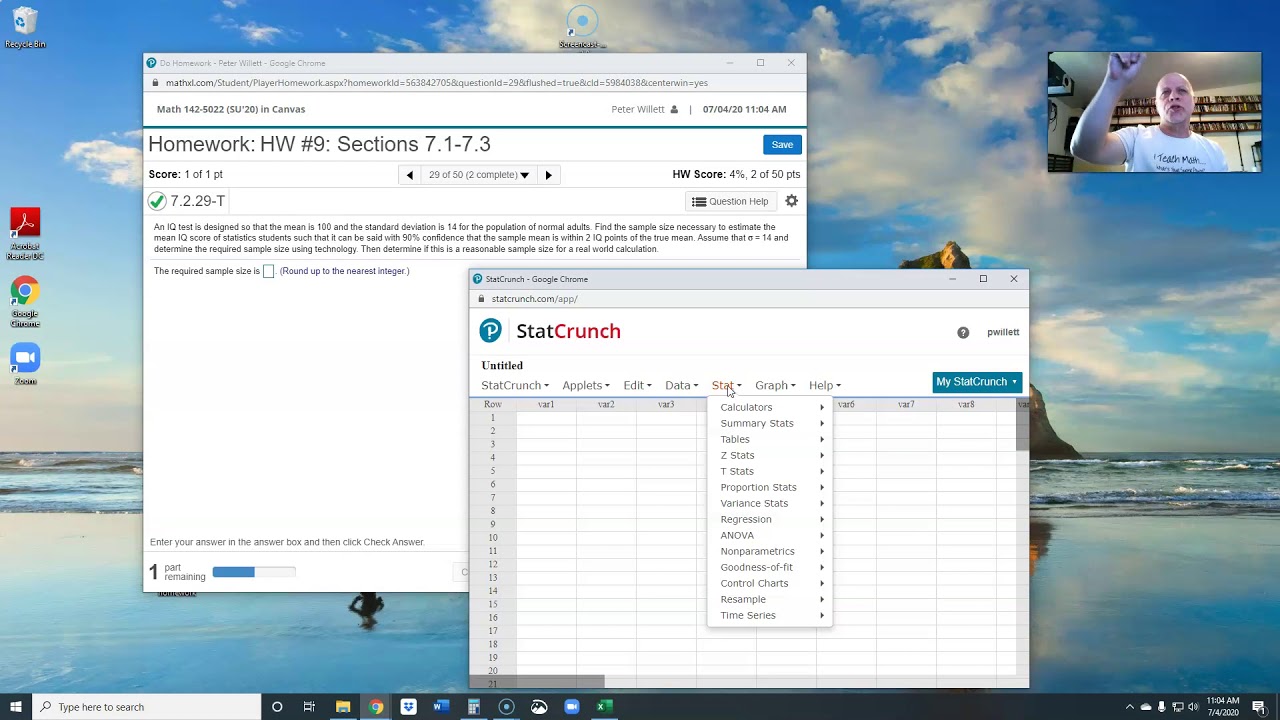 Finding Sample Size Using StatCrunch