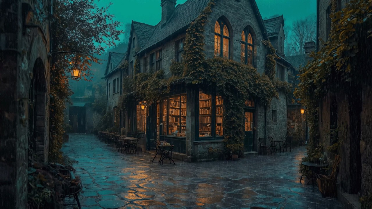 Rain on an Empty Street near a Vintage Bookshop | Dark Academia Ambience for Study & Focus