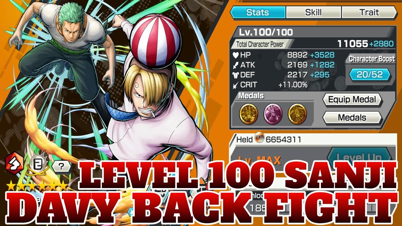 LEVEL 100 DAVY BACK FIGHT SANJI GAMEPLAY | ONE PIECE BOUNTY RUSH | OPBR