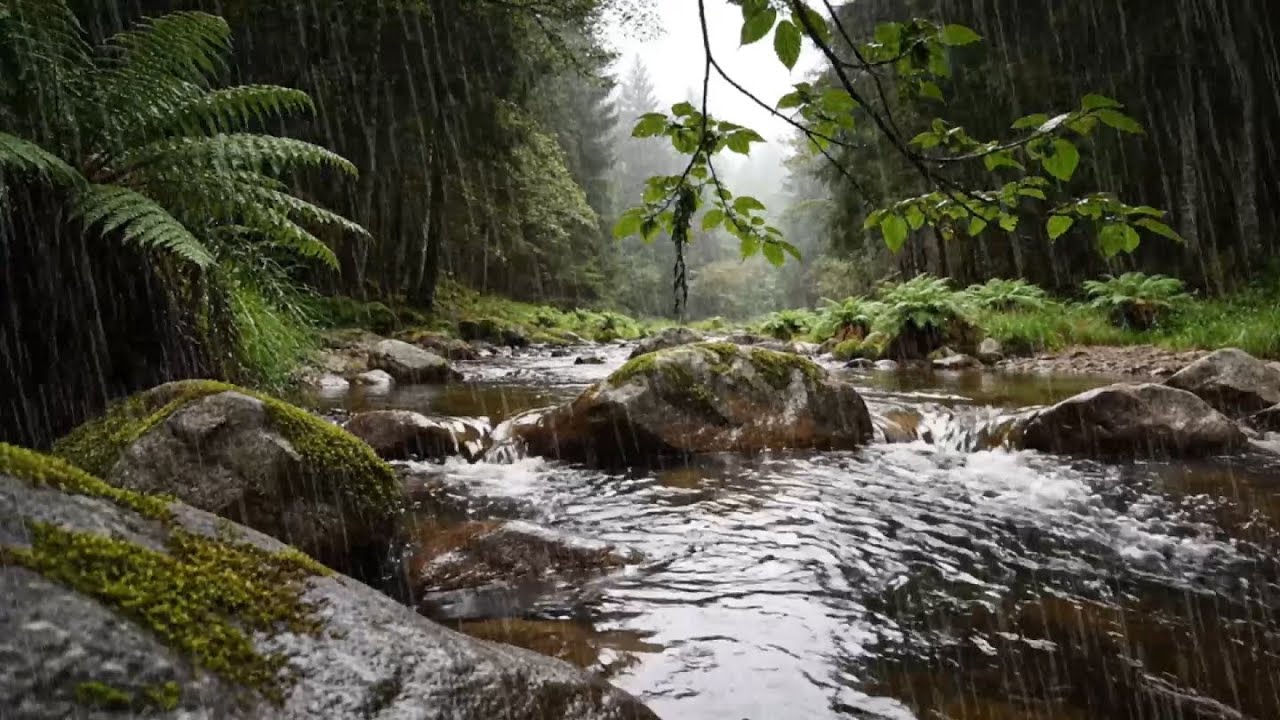 Rainy Scene through the Forest River to Sleep | Relieve Stress, and Sleep