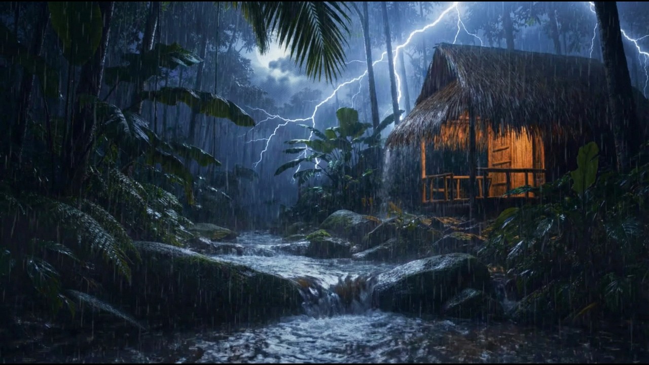 Dark Forest Cabin Storm 🌧️ | Heavy Rain & Thunder for Deep Sleep