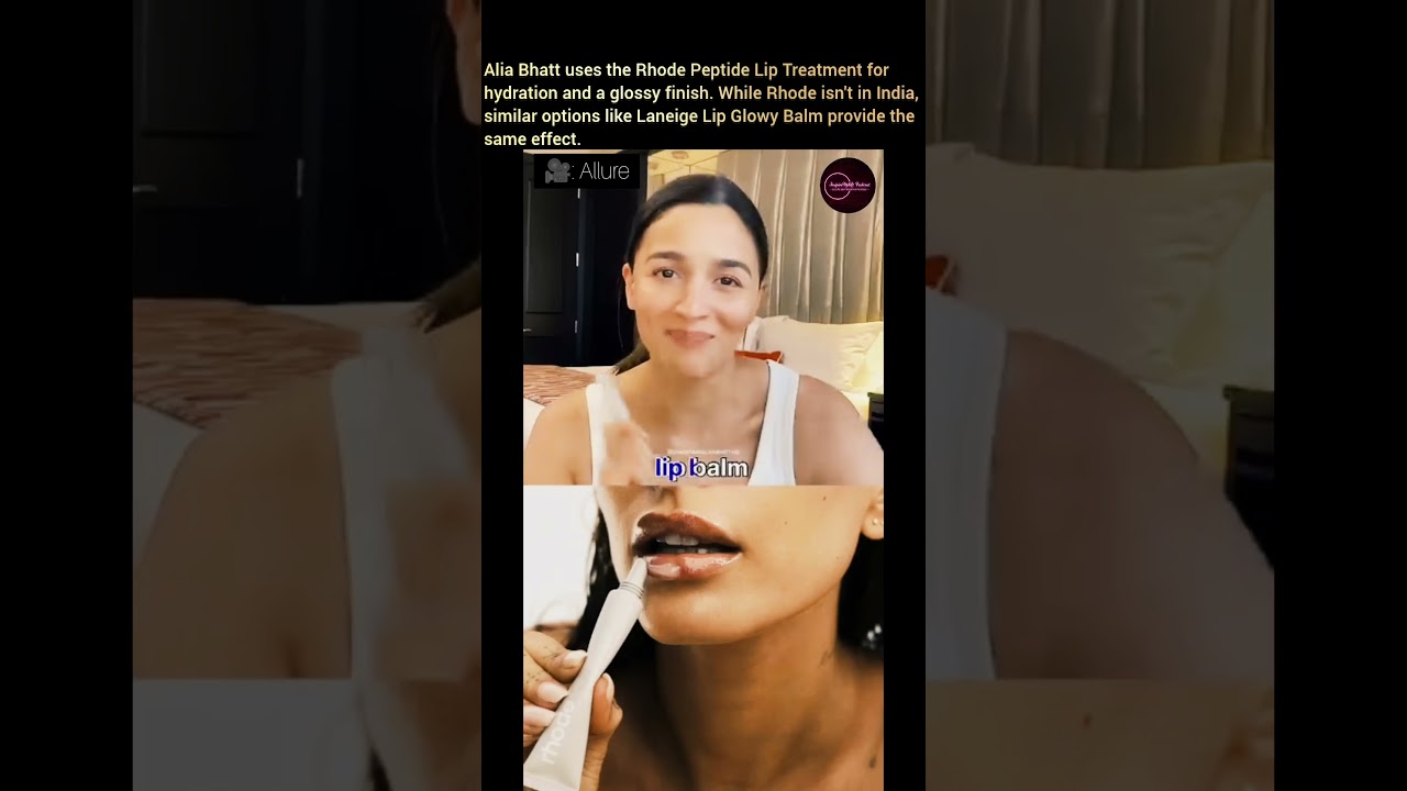 Alia Bhatt uses the Rhode Peptide Lip Treatment for hydration and a glossy finish.