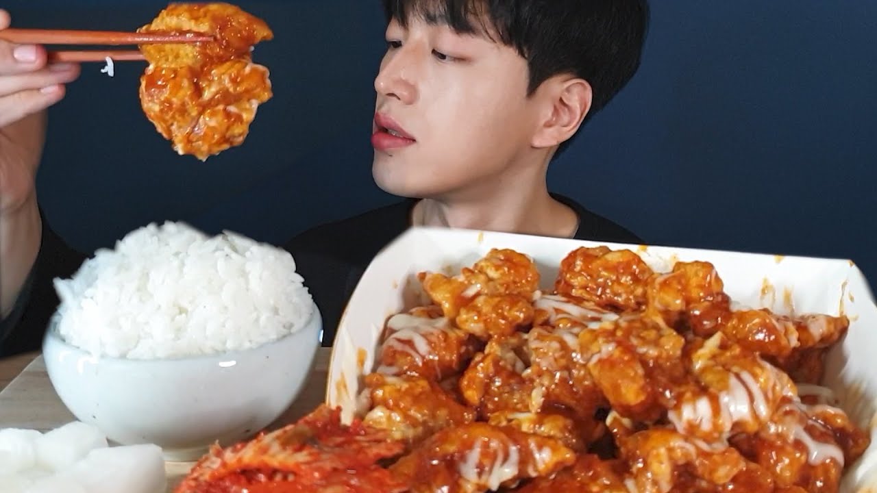 치밥 처갓집 슈프림양념치킨 고봉밥에 김치 / KOREAN SWEET CHICKEN & RICE MUKBANG