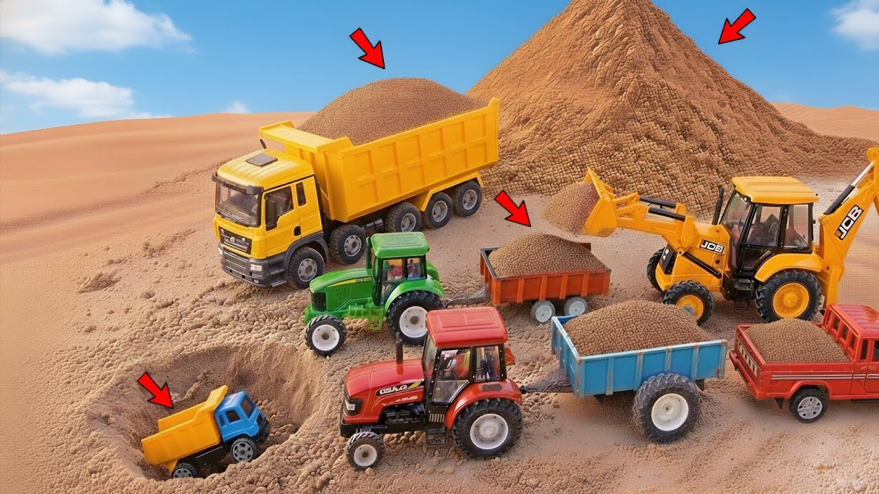 JCB Loading Video | JCB 3DX Fully Loading Mix Sand TATA Truck | 2 Tractor & Pickup | Tractor Cartoon