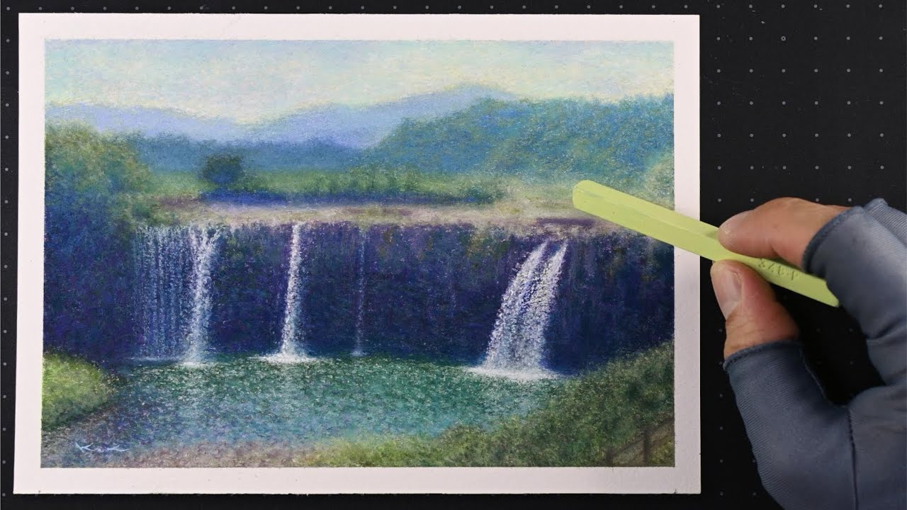 【パノラマ滝】(ドライ)パステルで描く滝の風景画｜タイムラプス｜#55