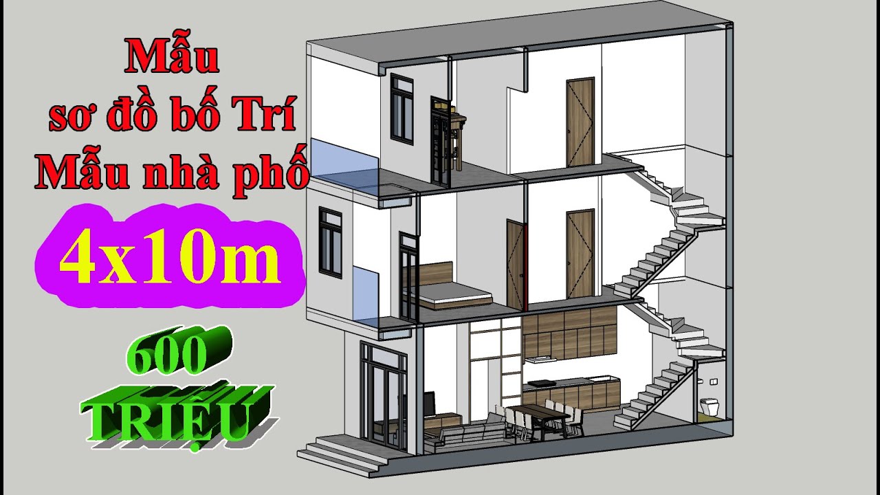 ✅  Mẫu nhà phố 4x10m 3 Phòng Ngủ- chi phí xây dựng 600 triệu