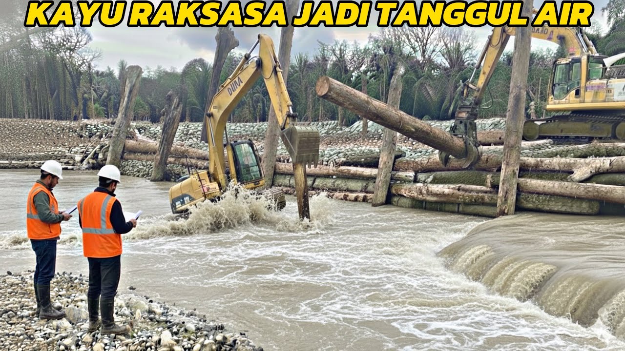PROGRES PEMBANGUNAN TANGGUL AIR SUNGAI GAROGA!!Kayu Sisa Banjir Di Buat Jadi Tanggul, Apakah Tahan??