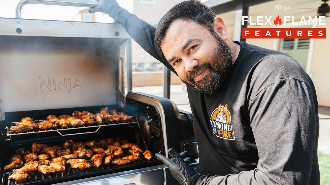 Grilled & smoked Cajun garlic chicken wings on the Ninja FlexFlame @Ninja Kitchen