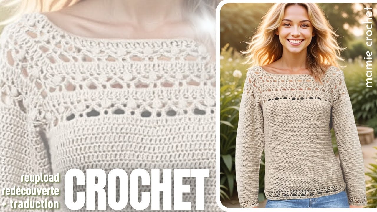 🩷🌺 SPECIAL MI SAISON PULL SASHA TOP DOWN  🩷🌺 REDECOUVERTE + NOUVEAU  FIL + TRANSLATION @MamieCrochet