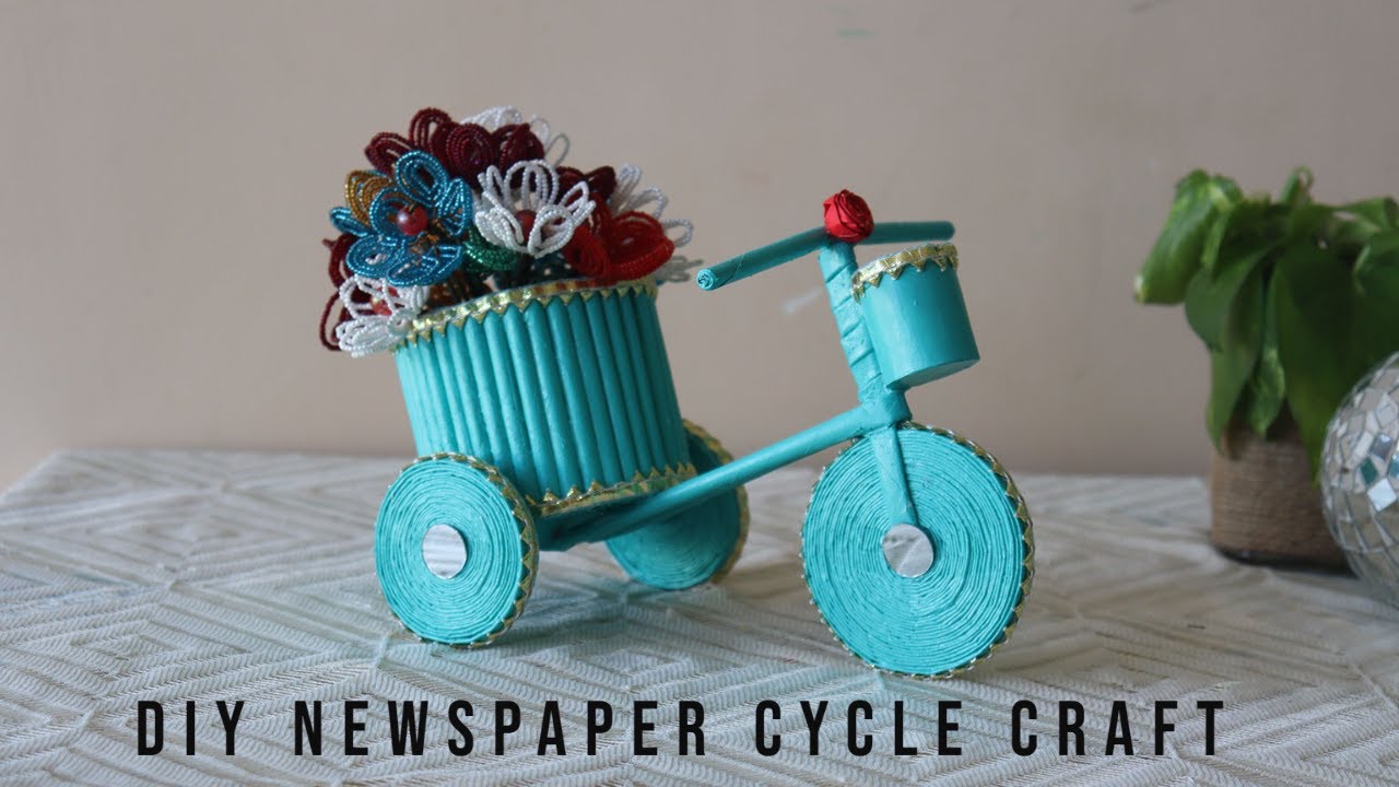 Newspaper Cycle Pen Stand | waste material craft | paper craft idea |parulpawar
