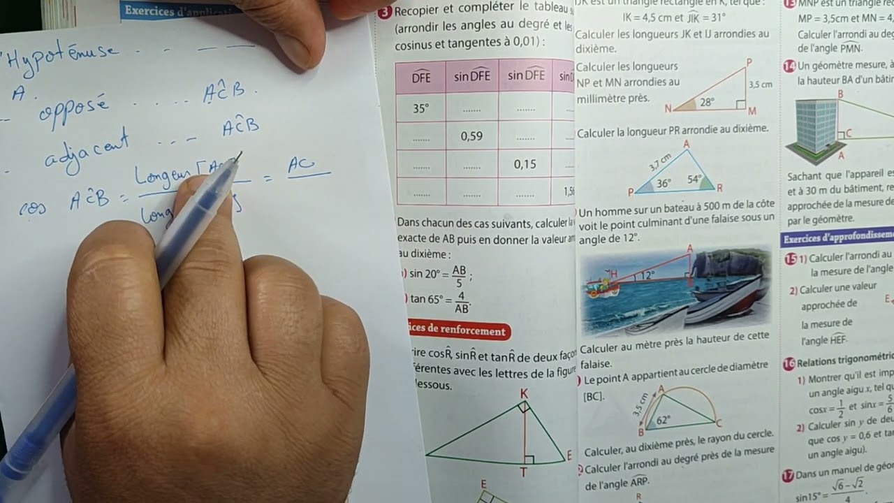 Univers plus Maths page 84 3AC Exercice 1 2 3 4 5 6 / trigonométrie Exercices 85 86 87 88