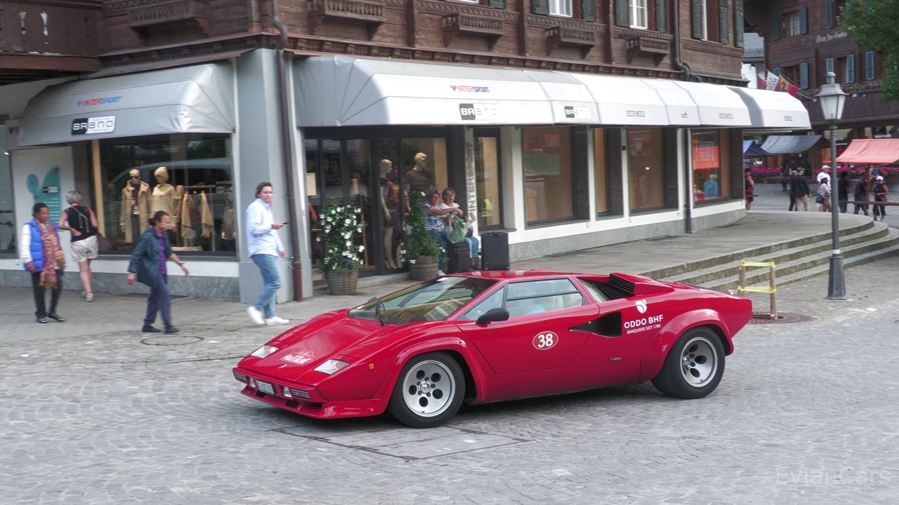 Classic Cars Arriving in Gstaad - Countach 5000S, F40, 300 SL, Testarossa Monospecchio, DB4, DB6