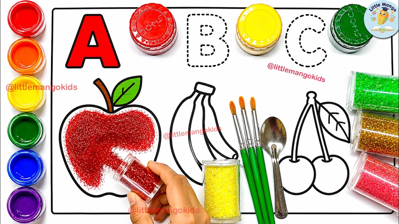 Learn A to Z Alphabet 🍎 | Glitter Coloring for Kids ✨ | ABC Learning for Preschool Kids | Part 3