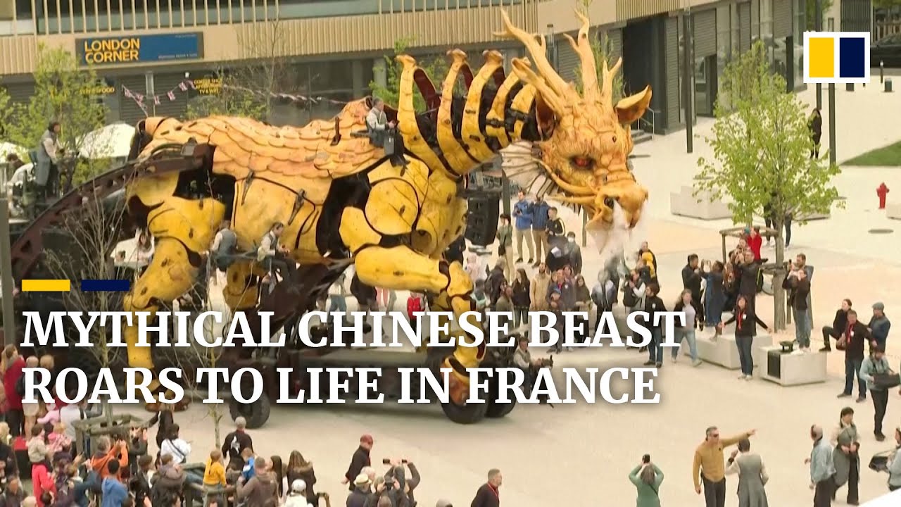 45-tonne dragon-horse inspired by Chinese legend spits fire and smoke in Toulouse, France